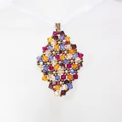 Pendant 45cm - Malvina Rhombus M-Violet Organza - Pendant 45cm - Laiton bronze